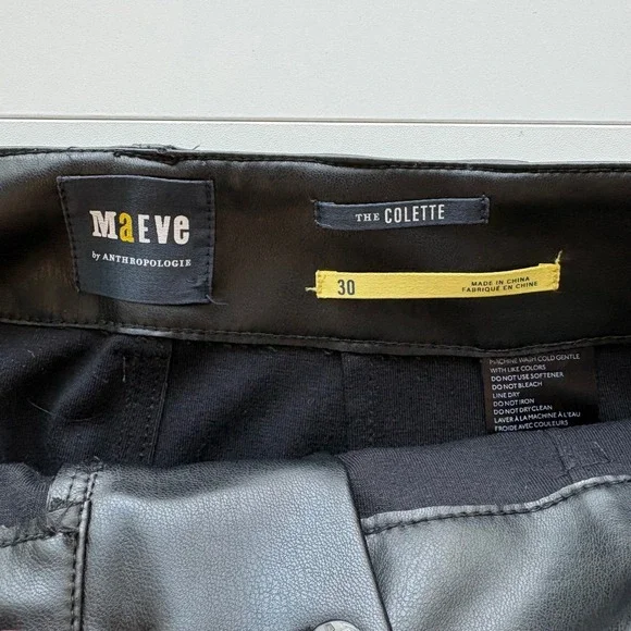 Maeve Anthropologie Colette Faux Leather Pants 30 Black Wide Leg High Rise - Picture 5 of 11
